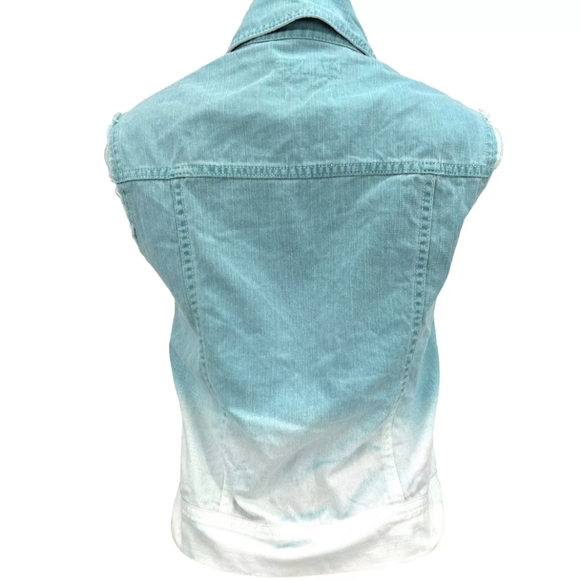 Bullhead Women’s Regular Fit Denim Vest Button Front Aqua White Size Large - Picture 3 of 11